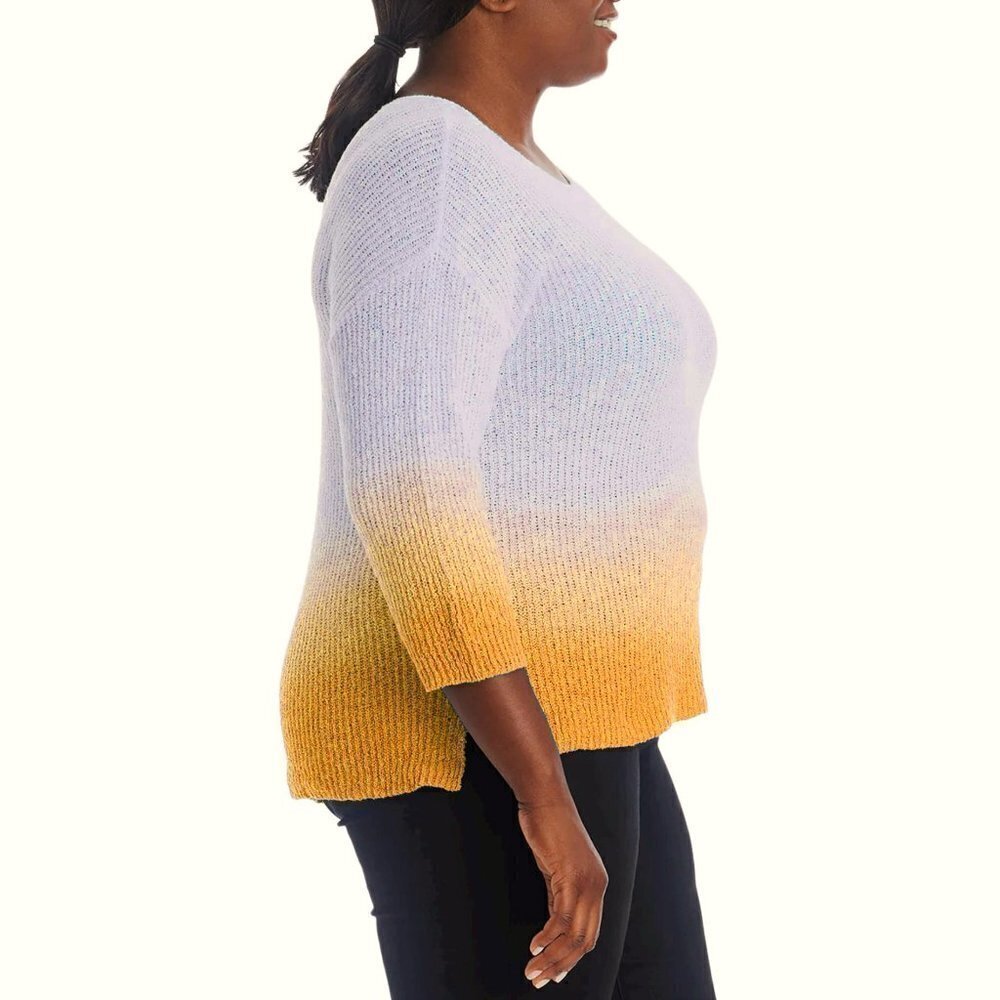 NWT ADYSON PARKER Plus 3/4 Sleeve Ombre Dip Dye Soft Cotton Blend Knit Sweater - Picture 2 of 6